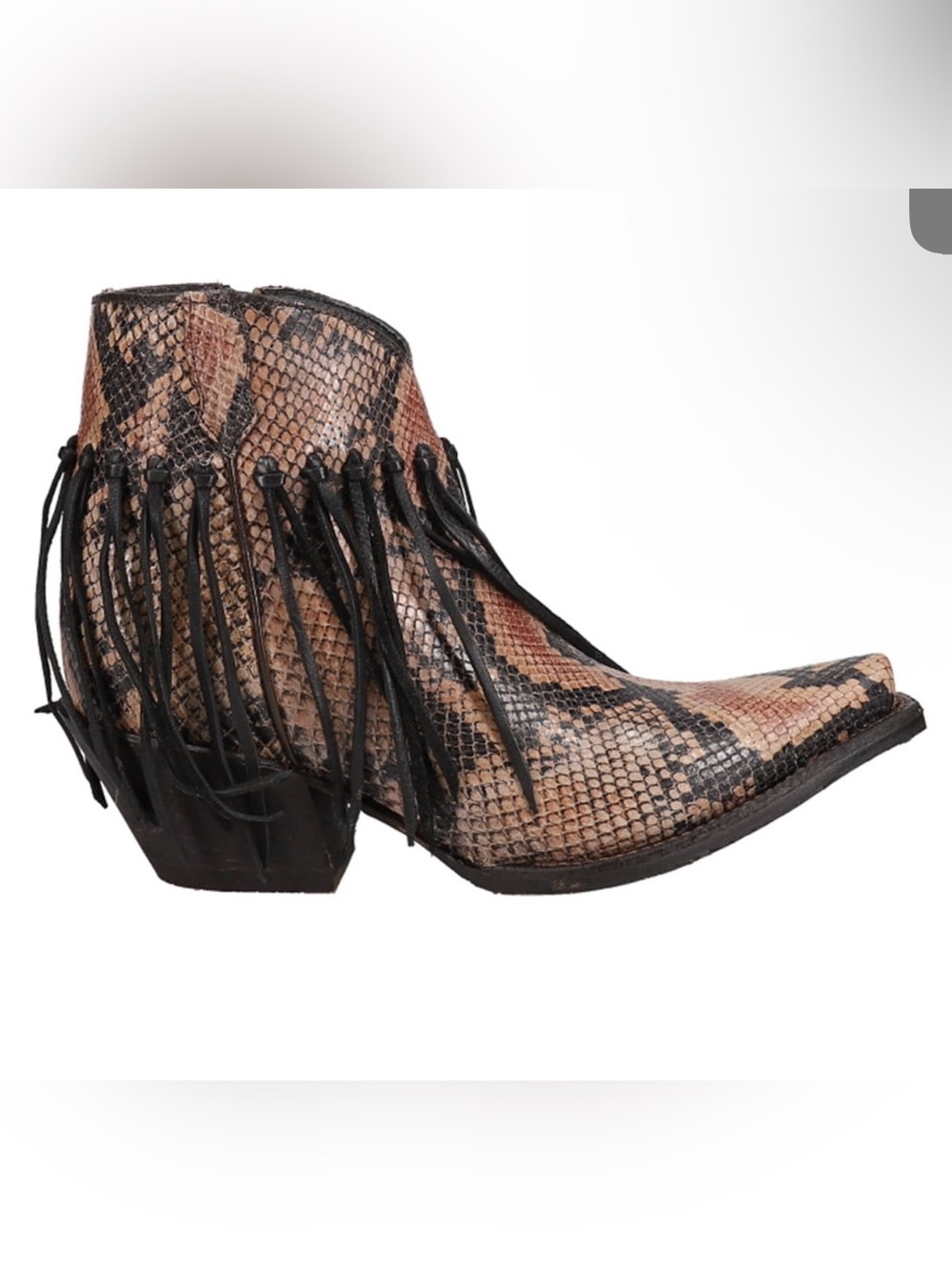 NIB Tony Lama Anahi Fringe Snake-Print Ankle Boot - Picture 5 of 5